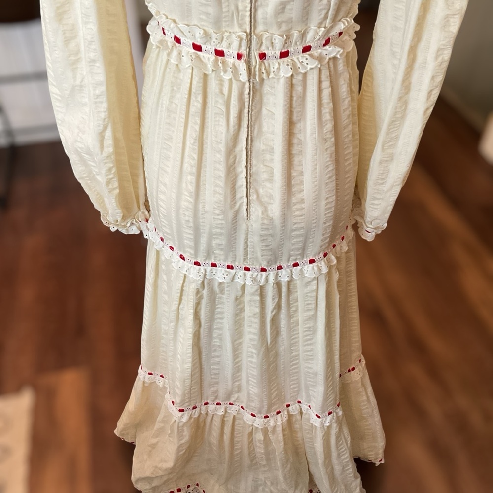 Vintage 70s Wedding Dress Long Sleeve Maxi Cottage Prairie Eyelet Lace - Picture 7 of 16